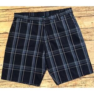 Burnside Men’s Size 40 Black Blue White Grey Plaid Bermuda Shorts